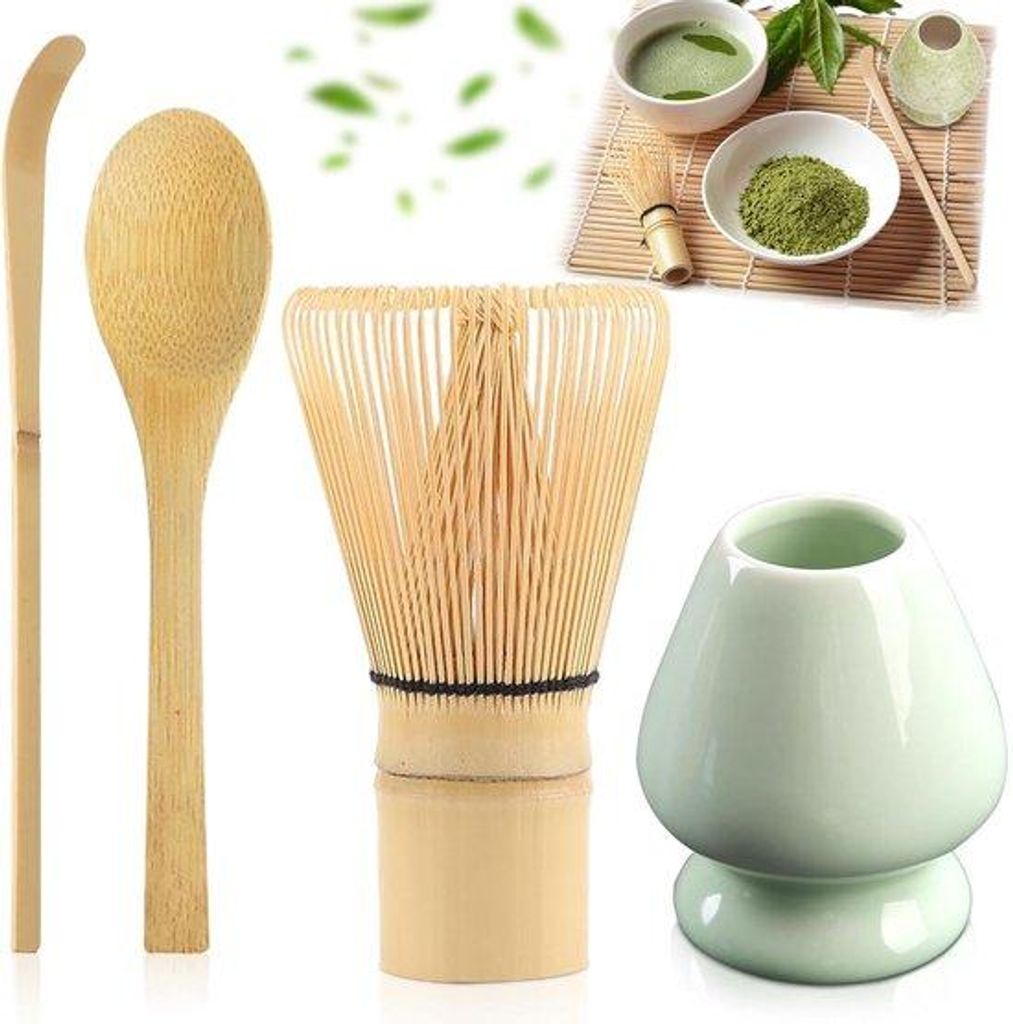 Japanischer Matcha-Tee-Set mit Bambus-Bürsten und Keramik-Rührer