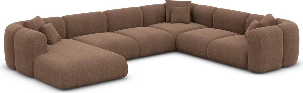 Strukturstoff U-Form XXL Wohnlandschaft Belio Braun Links