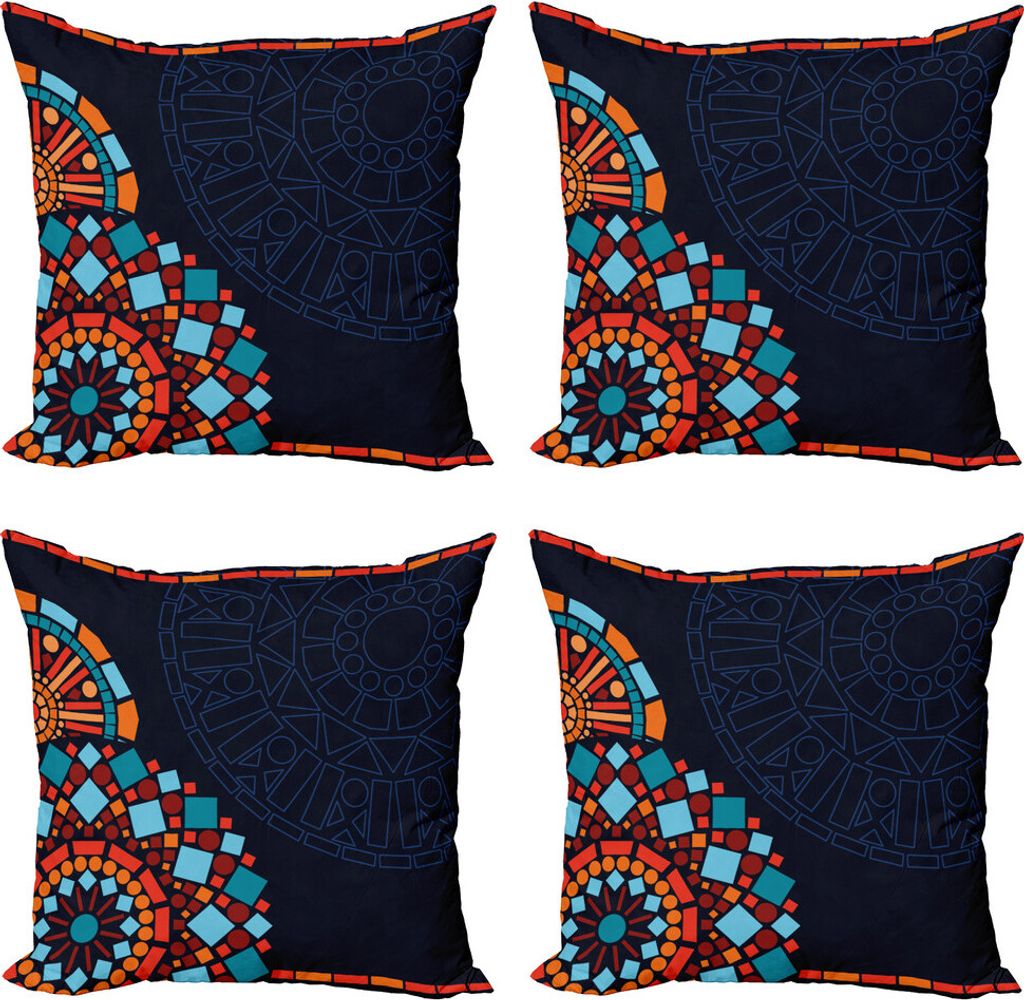 ABAKUHAUS Dunkelblau Kissenbezug Set (4 Stück), geometrische Mandalas, Moderner Doppelseitiger Digitaldruck, 60 cm x 60 cm, Mehrfarbig