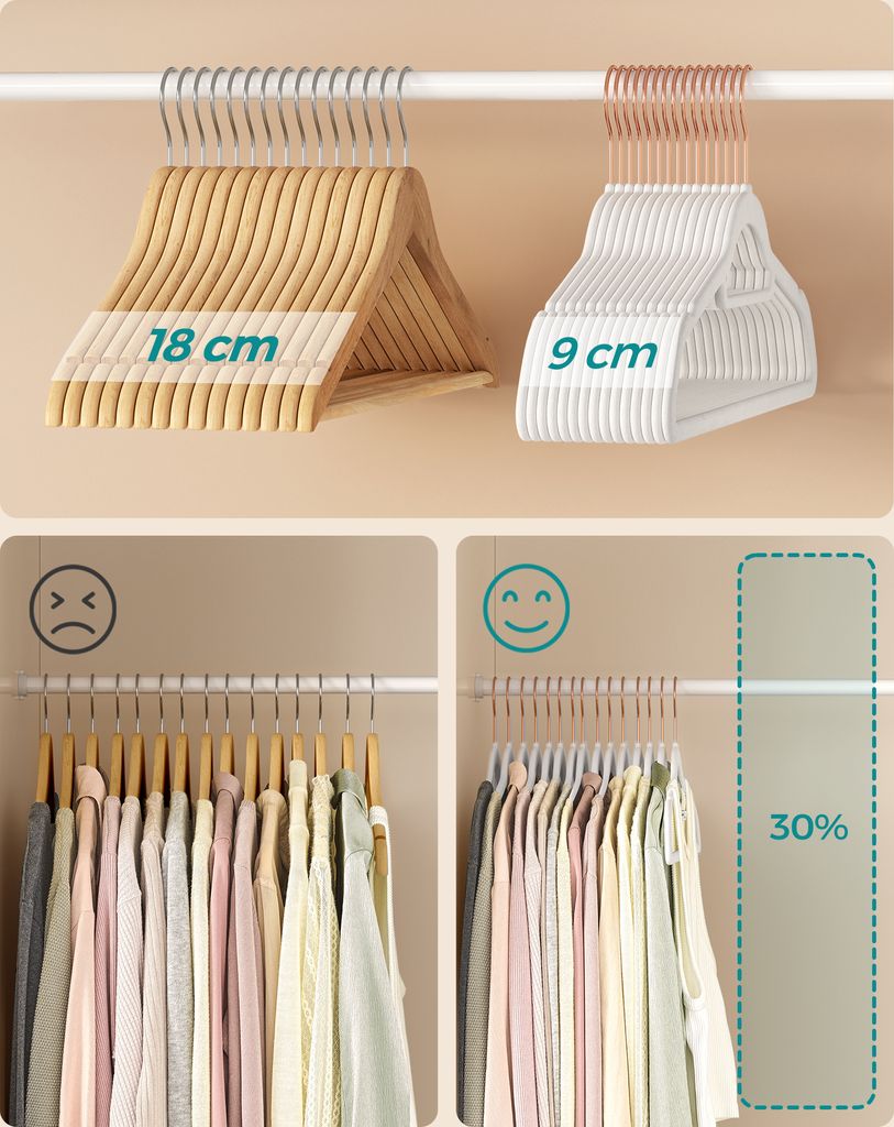 SONGMICS Kleiderbügel, Samt, 50 Stück, platzsparend, Produktbild 3