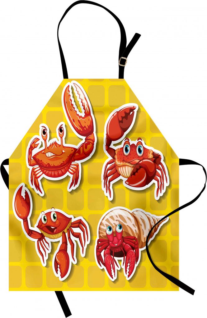 ABAKUHAUS Krabben Kochschürze, Aufkleber der Illustration Vier verschiedener Krabben im Karikatur-Art-Druck, Farbfest Höhenverstellbar Waschbar K...