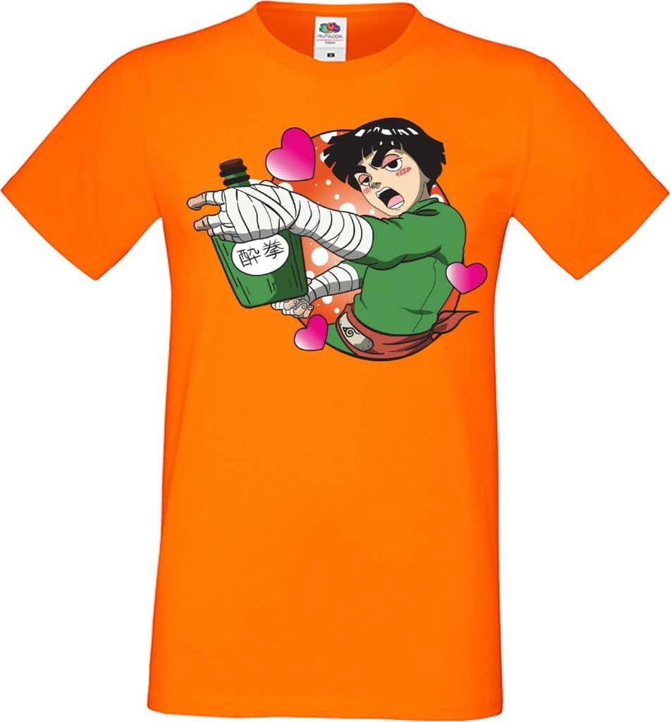 Herren T-Shirt Anime Manga Naruto Rock Lee, Man 2XL / Orange