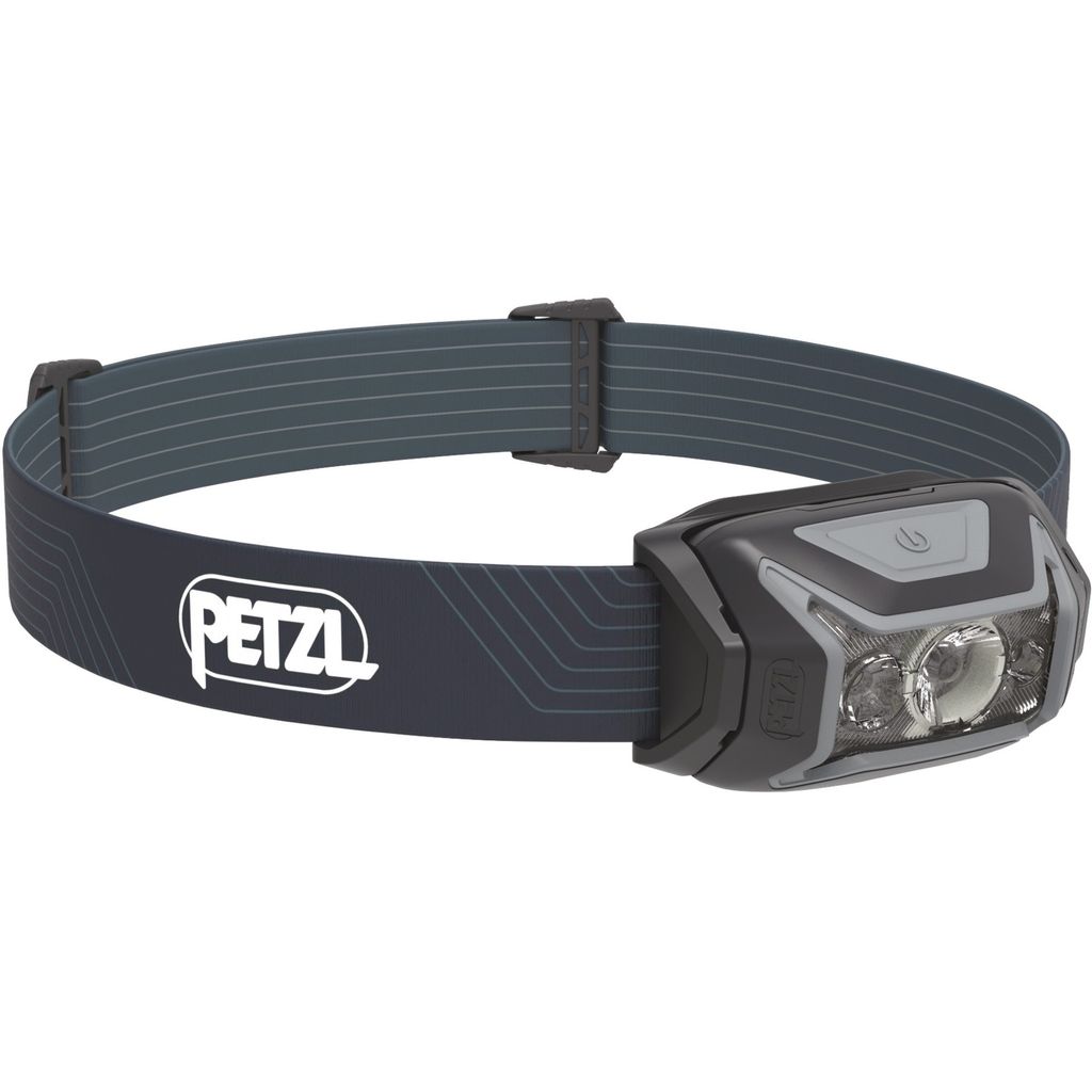 A Petzl headlamp on a white background.