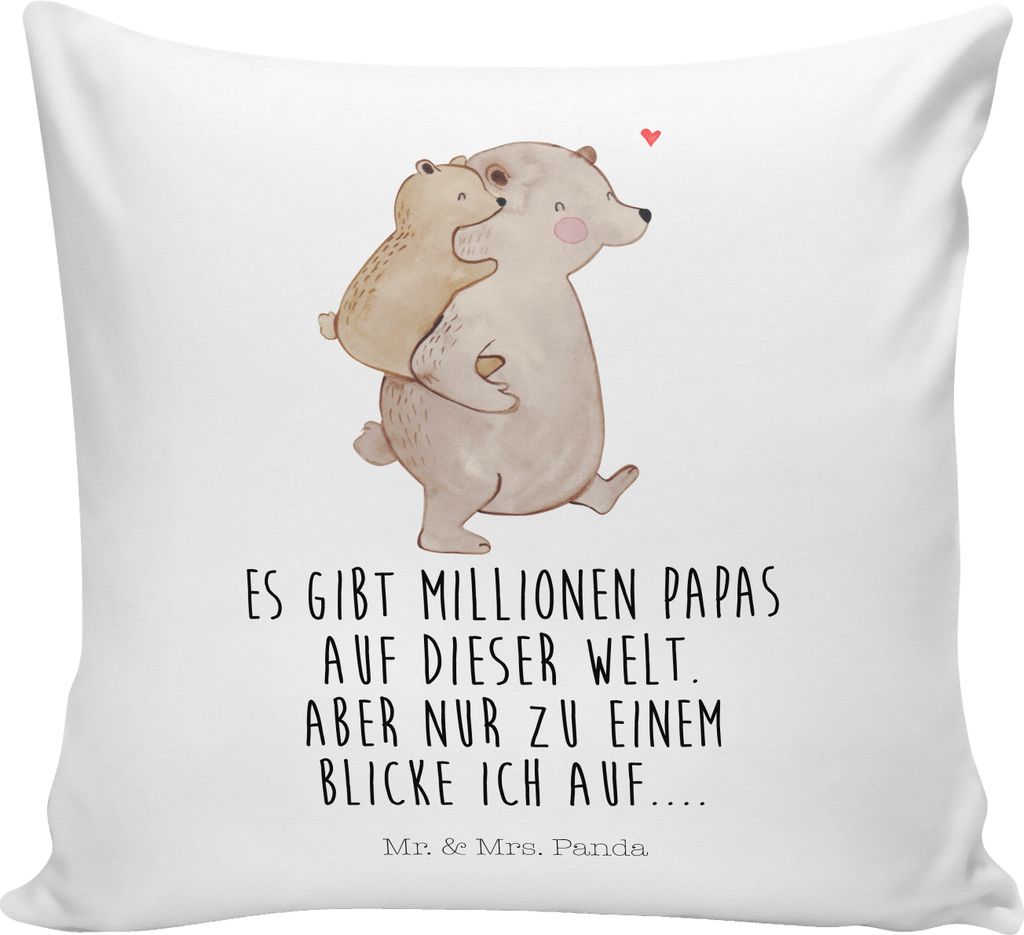 Mr. & Mrs. Panda Sofakissen Papa Bär - Weiß - Geschenk, kuschelkissen 40x40, Kuschel Kissen, Muttertag, Vater, Sohn, zier, Zierkissen, Dekokissen...