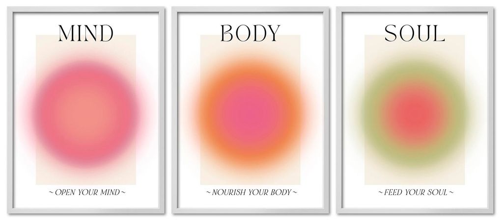 ARTFAVES Poster Set - Aura Trio I mehrteilige Bilderwand für Wohnzimmer, Schlafzimmer I Wandbilder Spirituell I mit Rahmen Weiss