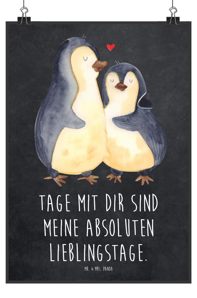 Mr. & Mrs. Panda Bild Pinguin umarmen DIN A3 - Kreidetafel - Geschenk, Paar, Liebe, wanddeko, Wanddekoration, drucke, Wandbild, Plakat, Hochzeitsge...