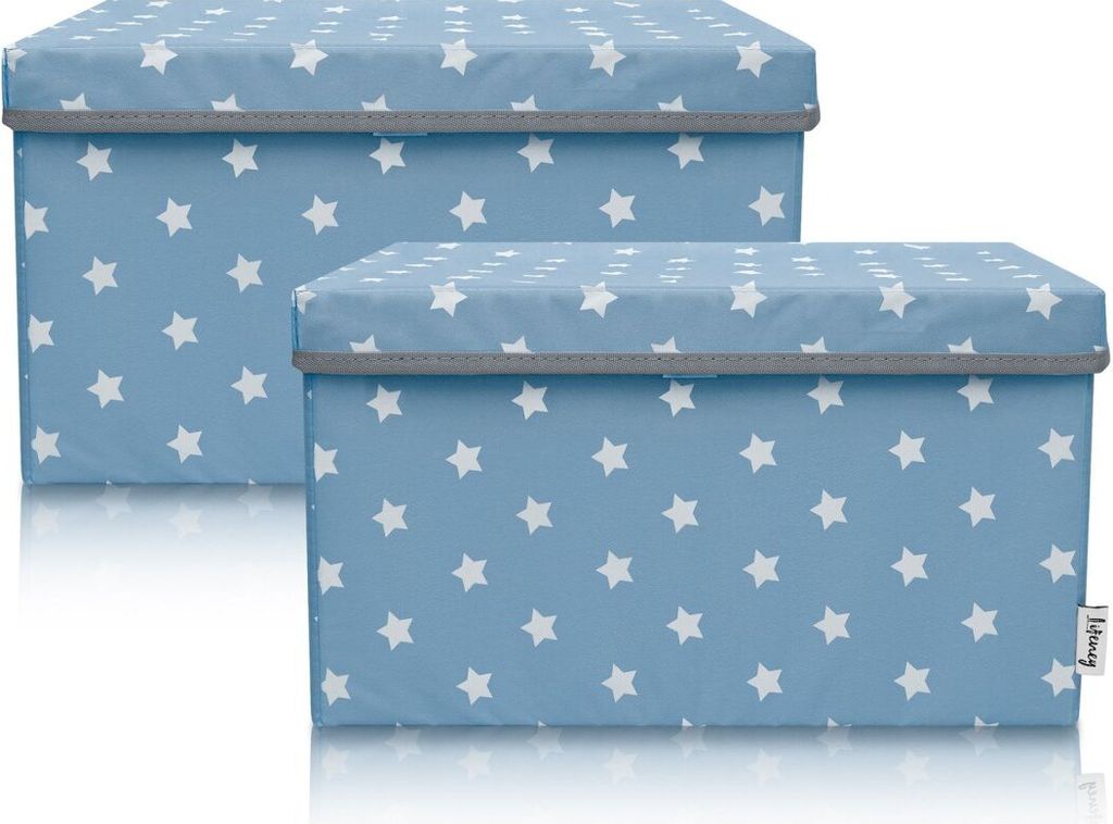 Lifeney 2-Set Aufbewahrungsbox Kinder (37x25x21cm) I Aufbewahrungskorb für Kinderzimmer und Wohnbereich I Kinder Aufbewahrungskiste (Türkis Stern)