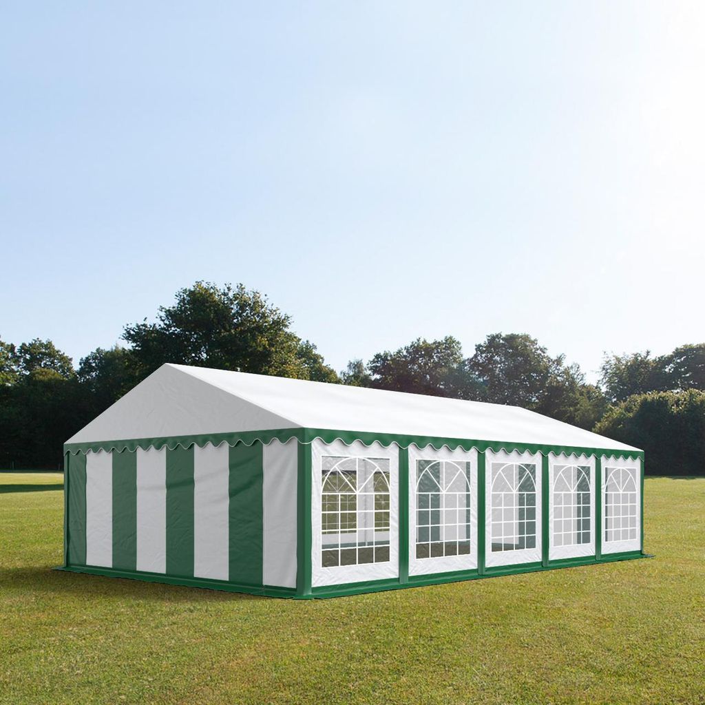 TOOLPORT Partyzelt Festzelt 5x10 m Garten-Pavillon PVC Plane 700 N in grün-weiß Wasserdicht