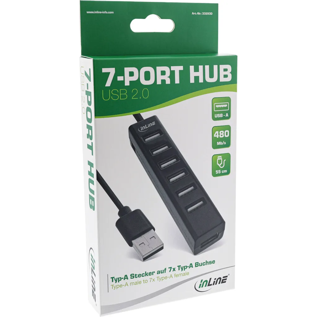 InLine 33293D Hub USB 2.0 Professionale - 7 Porte Nero per Ufficio - 4