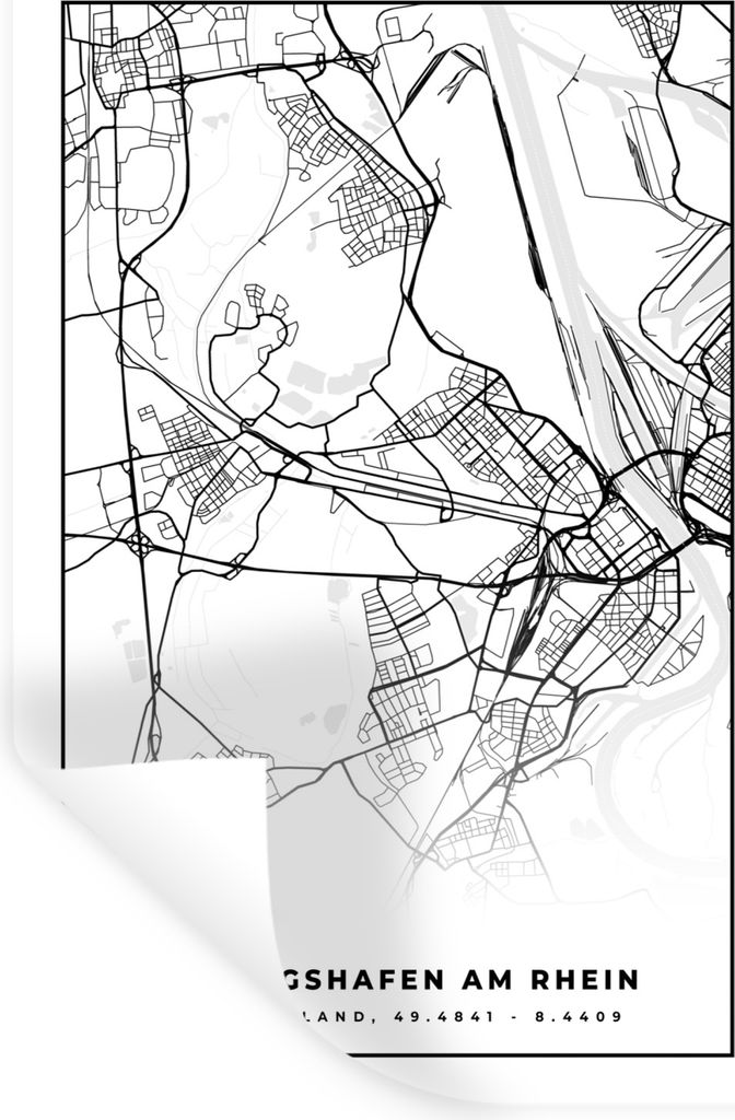 MuchoWow Wandtattoo Wandsticker Wandaufkleber Ludwigshafen am Rhein - Karte - Stadtplan 60x90 cm Selbstklebend und Repositionierbar - Sticker - D...