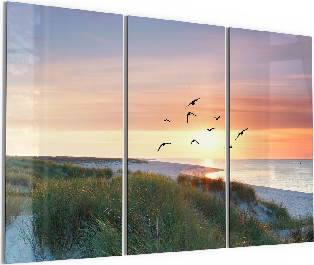 DEQORI Glasbild Echtglas 3x50x100 cm 'Küstenpanorama' Wandbilder XXL groß