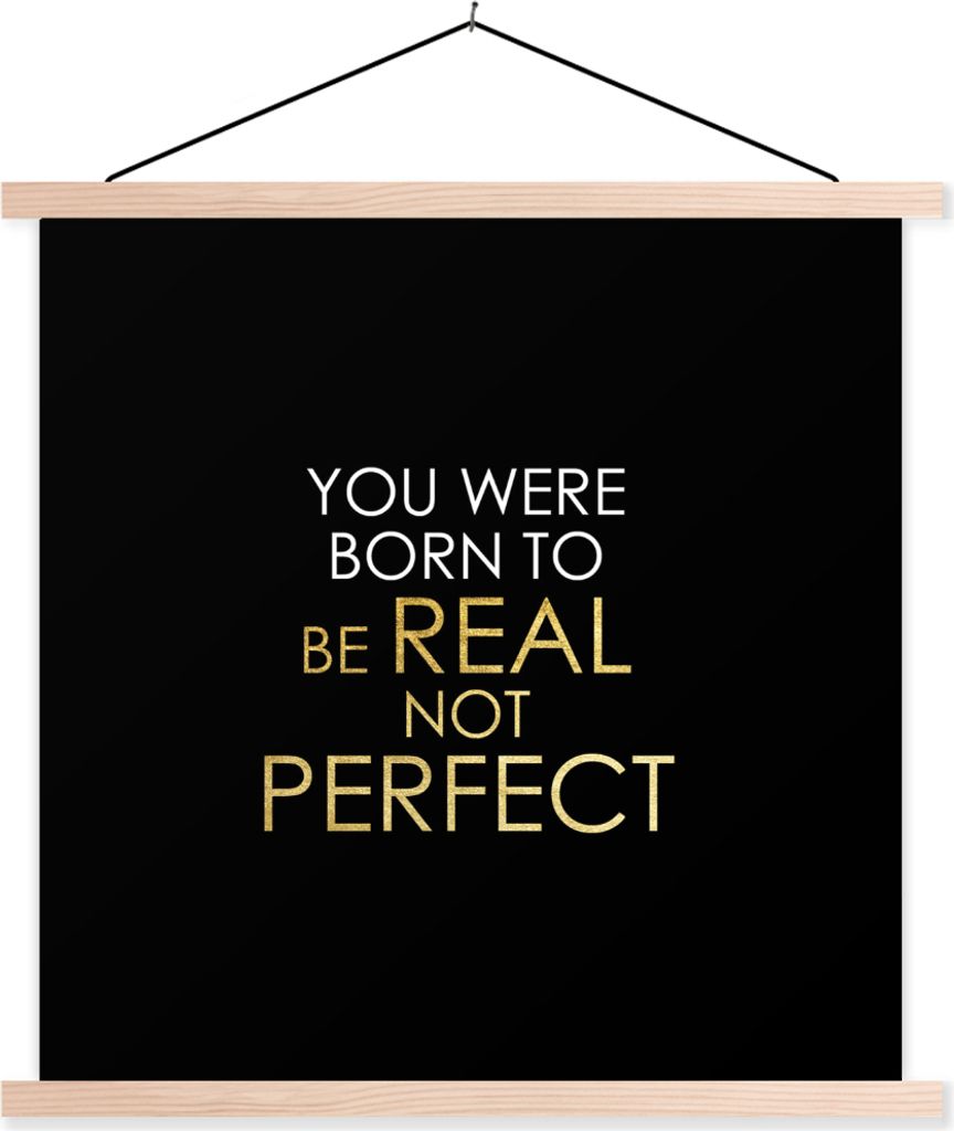 MuchoWow Textilposter Perfekt - Gold - Weiß - Zitate 60x60 cm mit holzfarbenen Rahmen - Wanddekoration