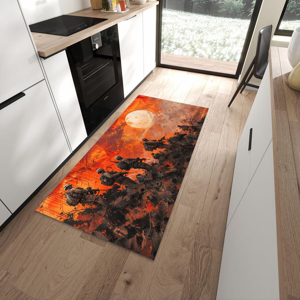 Küchenteppich 90x180cm rutschfest & abwischbar PVC Läufer - Soldaten im Sonnenuntergang