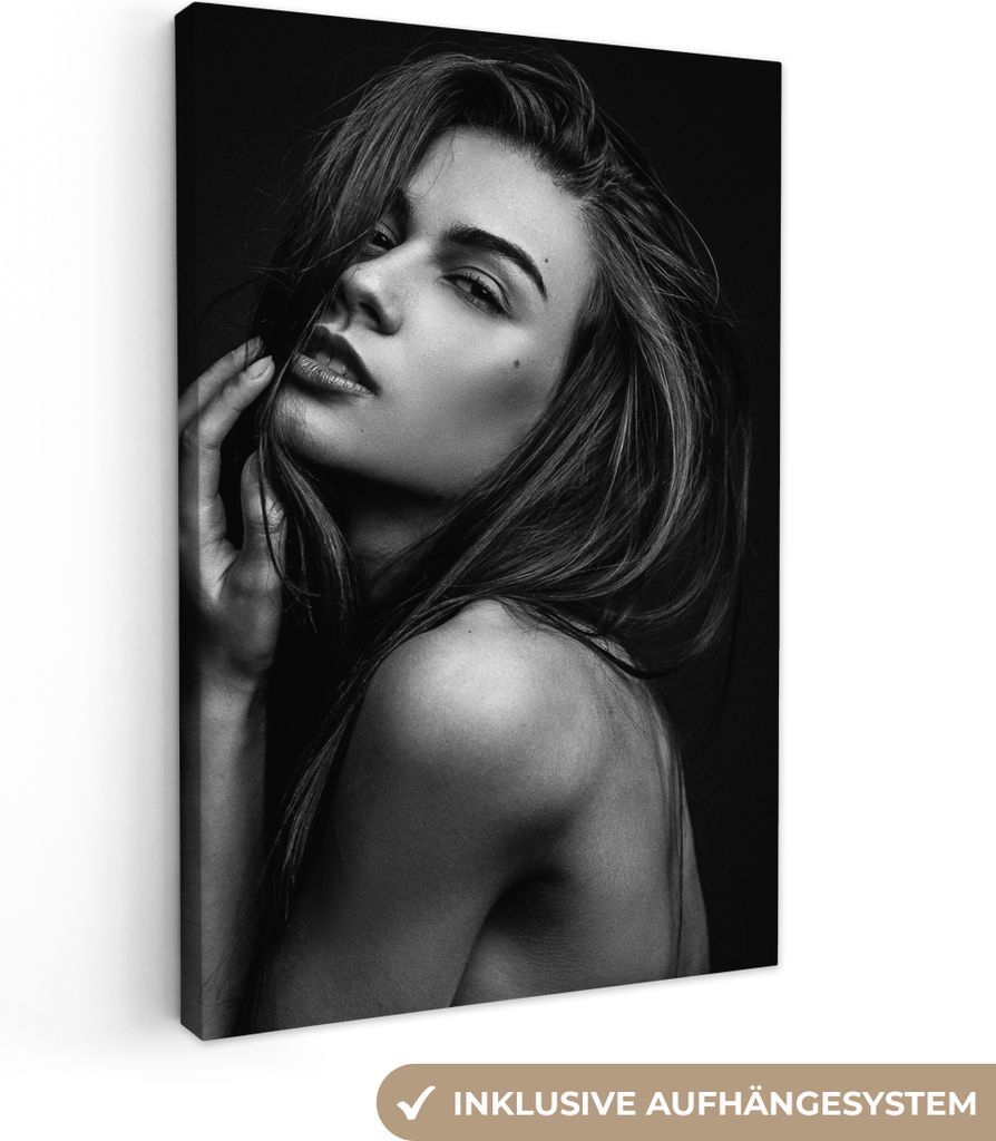 OneMillionCanvasses - Leinwandbilder - 90x140 cm, Frau - Porträt - Schwarz und weiß, Wandbilder Kunstdruck Wanddekoration - Foto auf Leinwand -...