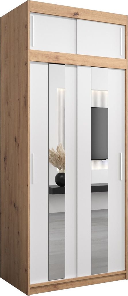 Kleiderschrank, Schiebetürenschrank Schlafzimmer, Schrank mit Spiegel POLE 100 mit Aufsatz, Höhe 240 cm