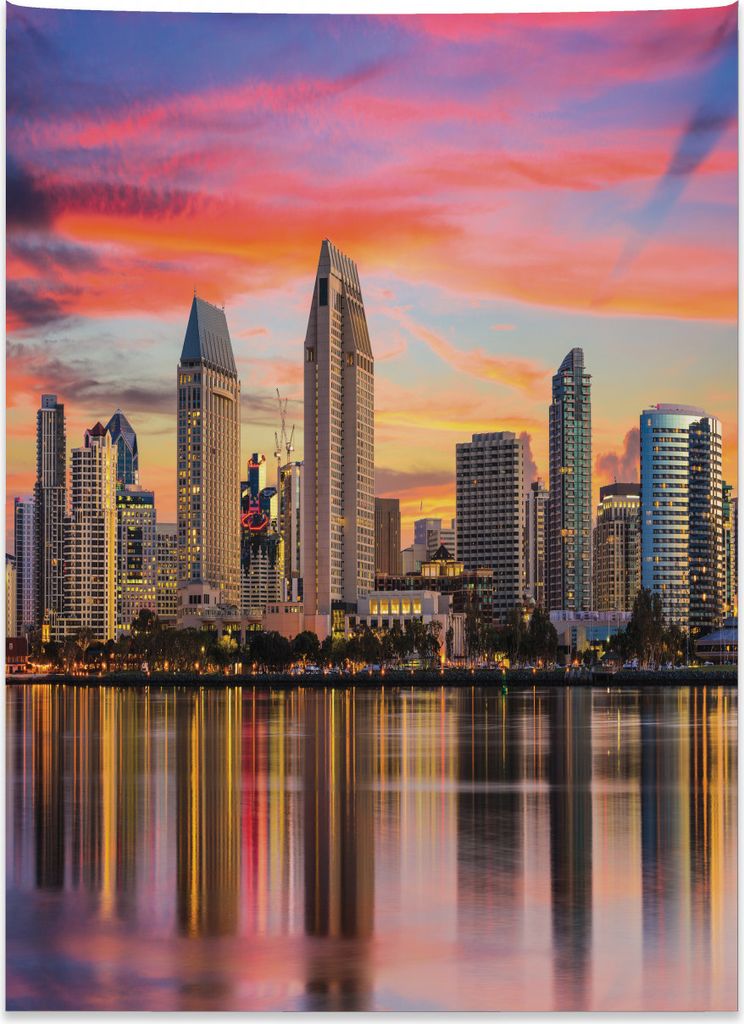 Abakuhaus San Diego Wandteppich, USA Downtown at Sunset aus Weiches Mikrofaser Stoff Kein Verblassen Klare Farben Waschbar, 110 x 150 cm, Mehrfarbig