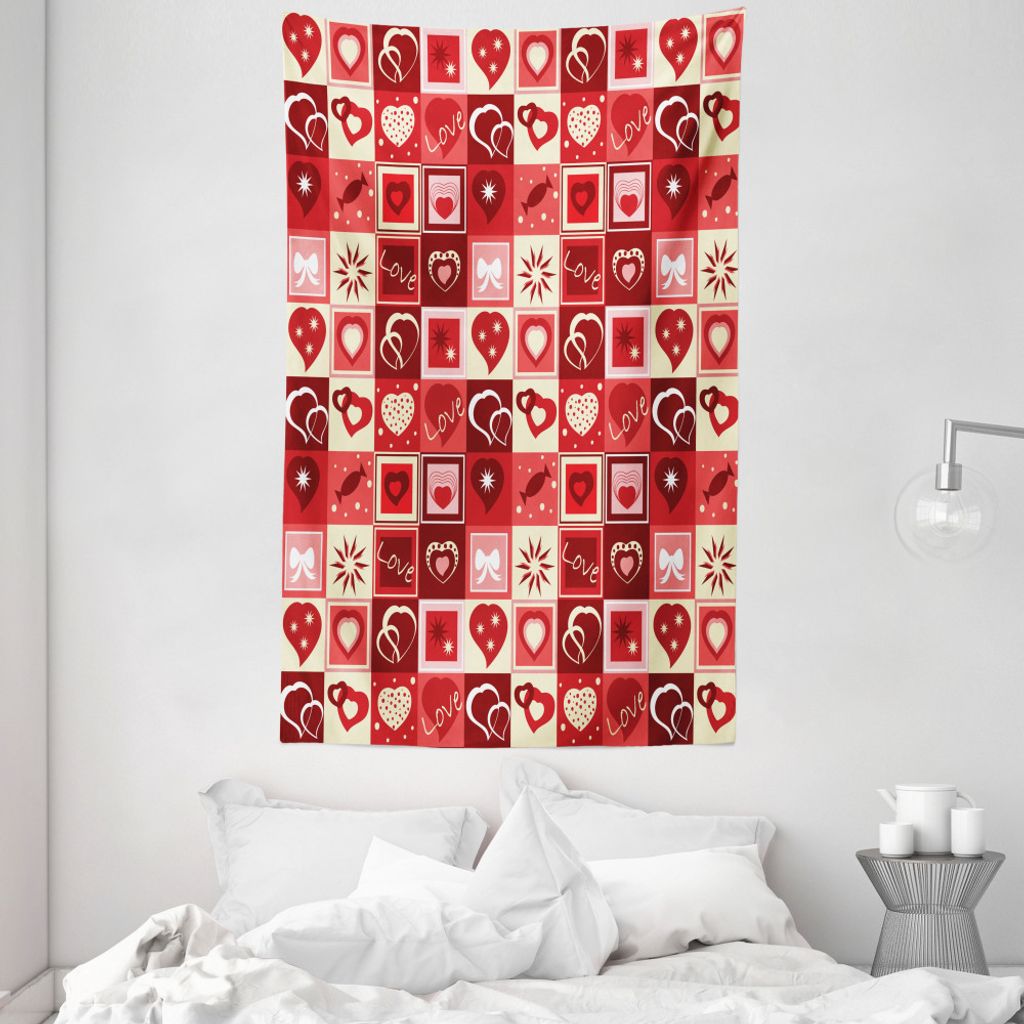 ABAKUHAUS rot Wandteppich und Tagesdecke, Valentines Day Theme Herzen aus Weiches Mikrofaser Stoff Waschbar ohne Verblassen Digitaldruck, 140 x 230...