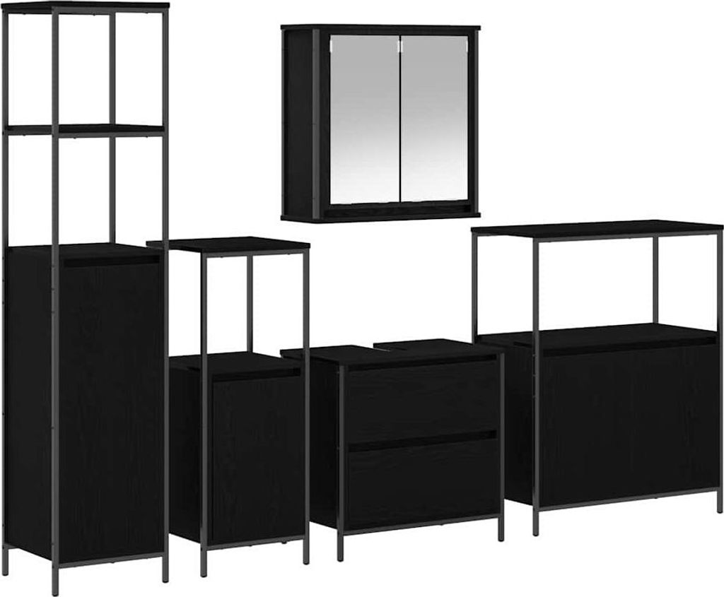 Badezimmermöbel-Set mit Regal 5 pcs Schwarz Holzwerkstoff