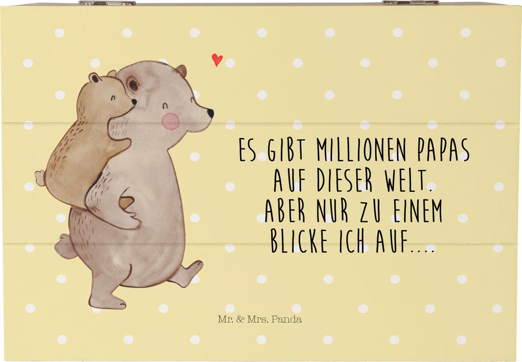 Mr. & Mrs. Panda Box Papa Bär 22 x 15 cm - Gelb Pastell - Geschenk, fotobox, Vatertag, Muttertag, Vater, Geburtstag, Truhe, schatztruhe, geschenkk...