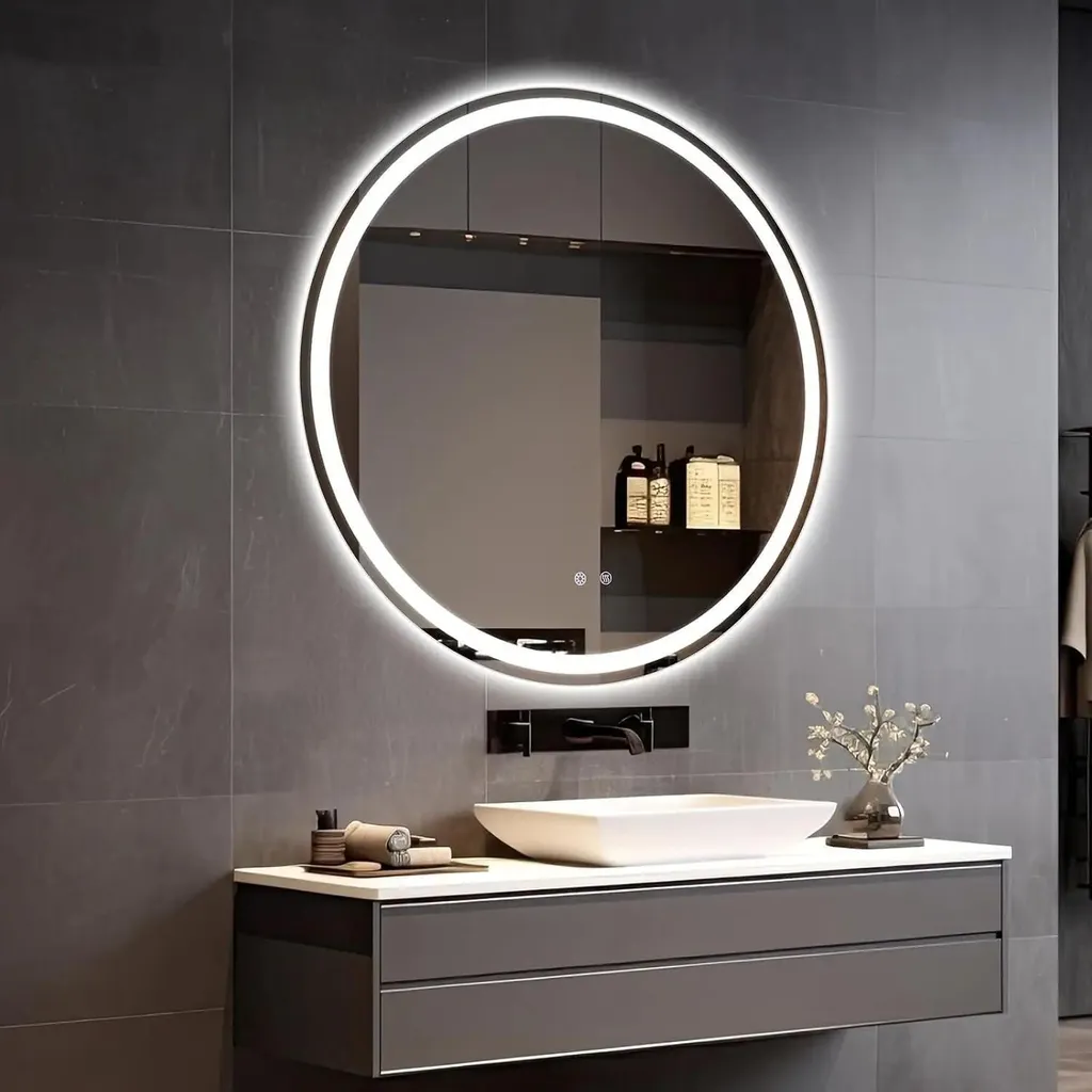 Miroir mural LED rond 80 cm rétroéclairé avec intensité variable rouge