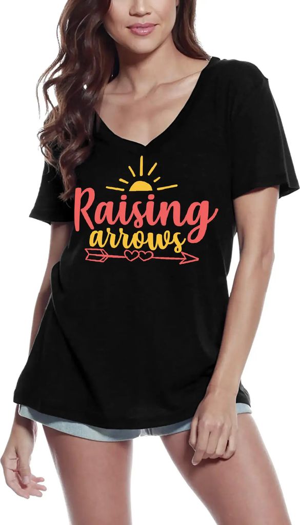 Damen Grafik T-Shirt V-Ausschnitt Pfeile hochziehen – Raising Arrows – Öko-Verantwortlich Vintage Jahrgang Kurzarm Lustige Druck Geburtstag Ge...
