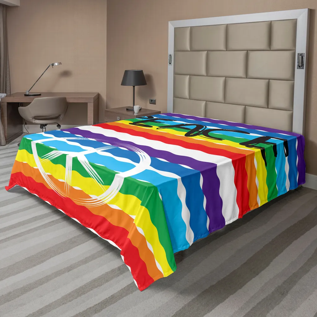 Drap Plat ABAKUHAUS Peace Rétro 266x260 cm Multicolore en Microfibre