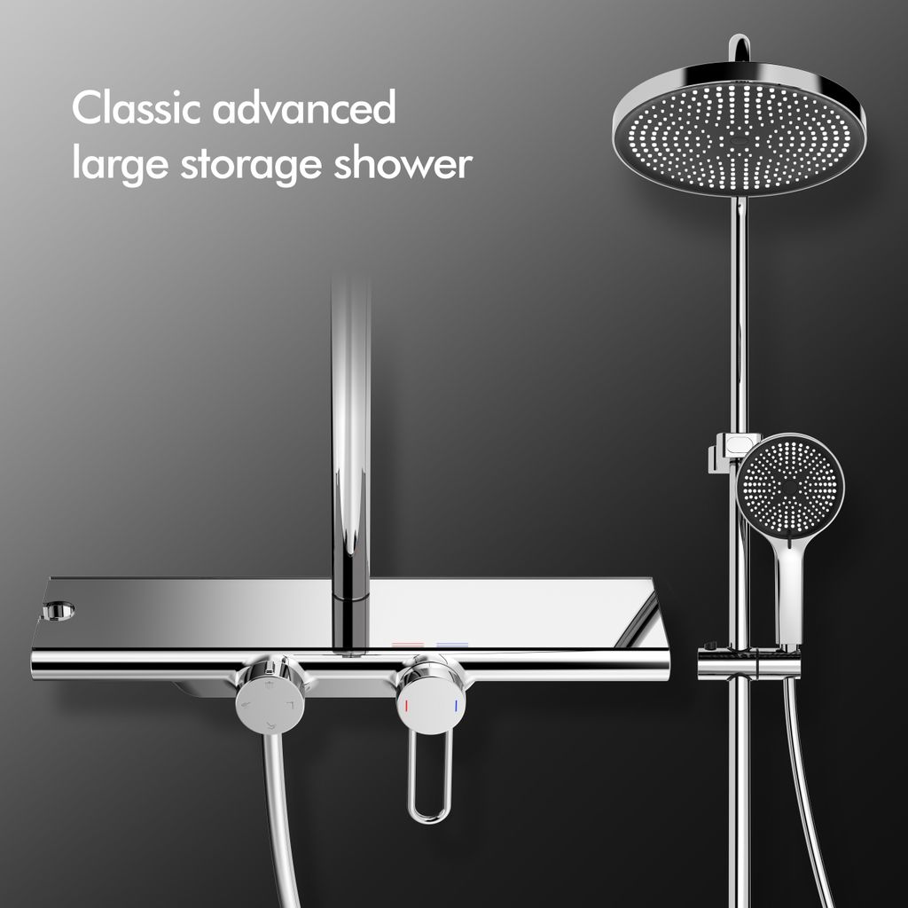 Homelody Duschsystem Chrom,Duschgarnitur für Bad,Dusche Komplett mit Lagerregal,Duschset Edelstahl, Duschgarnitur mit 400MM*110MM Große Lagerplat...