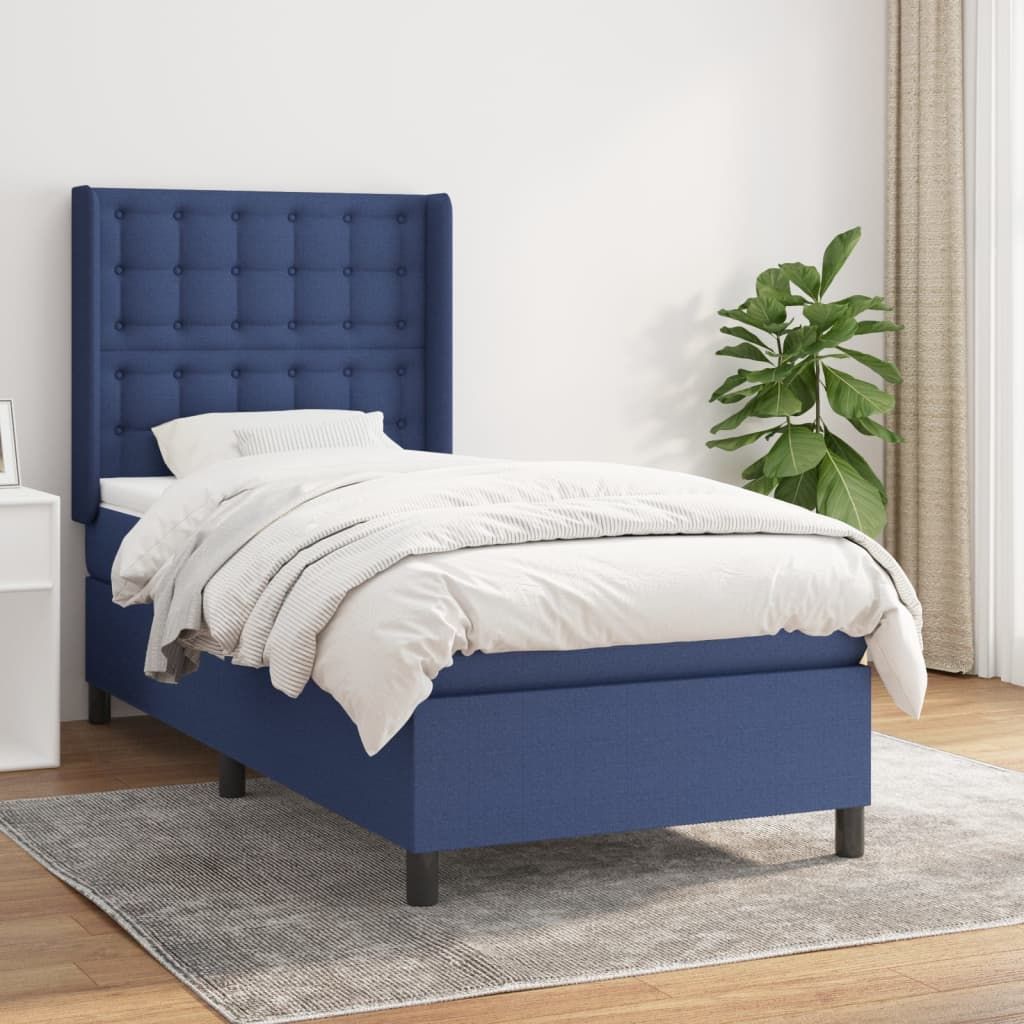 The Living Store Boxspringbett mit Matratze Blau 90x200 cm Stoff