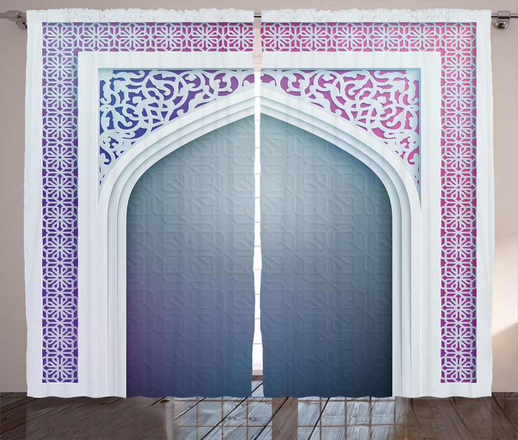 ABAKUHAUS Digital Rustikaler Gardine, Alte geometrische Motive, Schlafzimmer Kräuselband Vorhang mit Schlaufen und Haken, 280 x 225 cm, Lila Grau