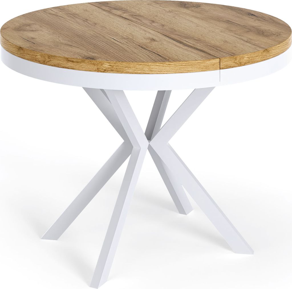 Runder Ausziehbarer Esstisch - Loft Style Tisch mit Weißen Metallbeinen - 120 bis 200 cm - Industrieller Tisch für Wohnzimmer - Kompakt - 120 cm ...