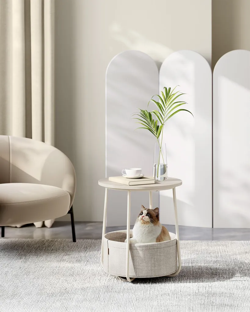 Table Basse d'Appoint de Salon avec Corbeille de Rangement en Tissu - 3