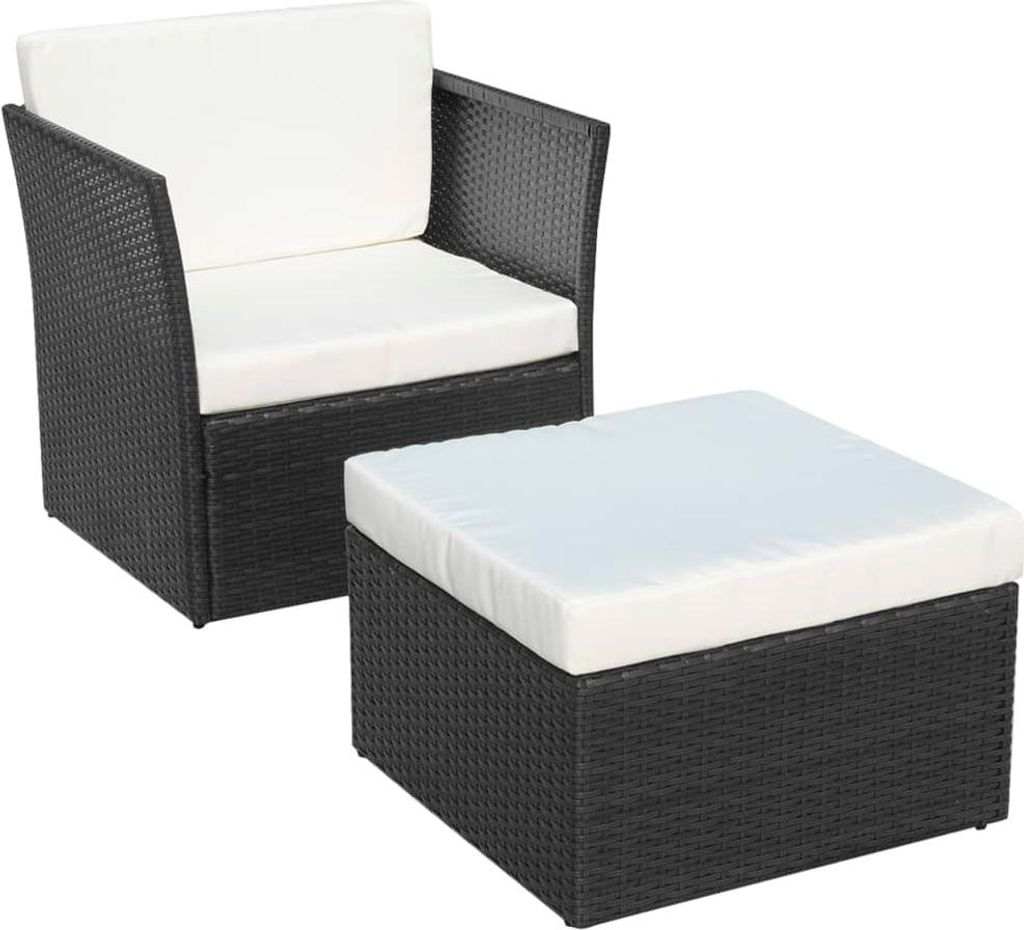 vidaXL Gartensessel mit Fußhocker Poly Rattan Schwarz