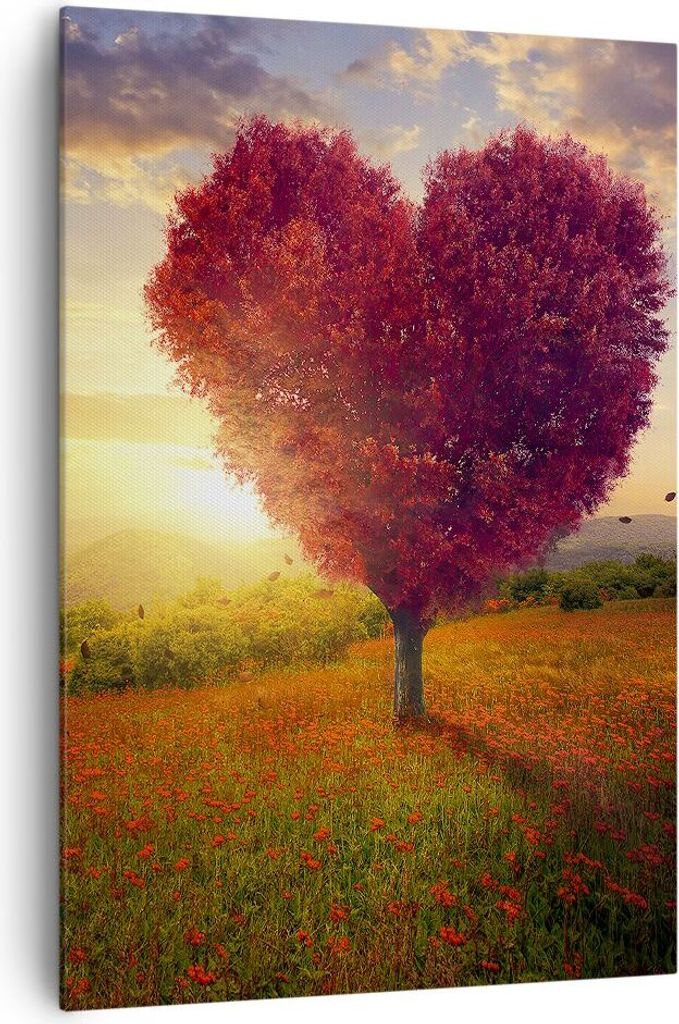 Bild auf Leinwand - Leinwandbild - Einteilig - Baum Wiese Blume - 70x100cm - Wand Bild - Wanddeko - Wandbilder - Leinwanddruck - Wanddekoration - L...