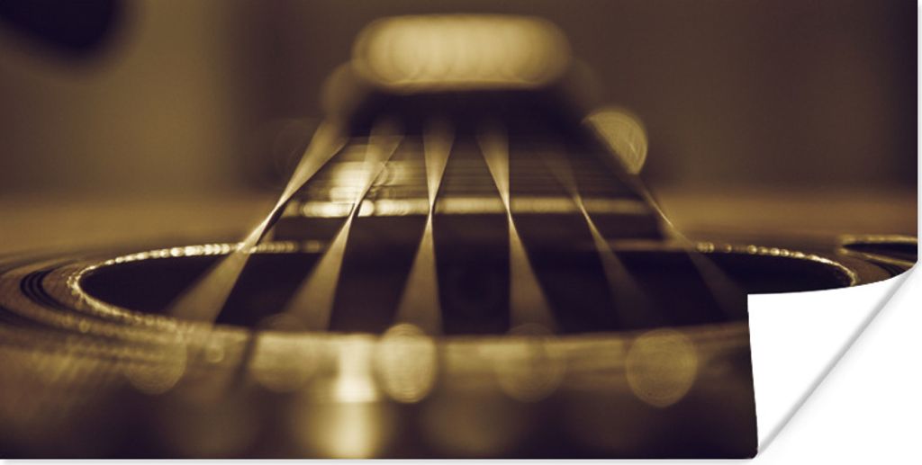 MuchoWow Poster Nahaufnahme einer sechssaitigen akustischen Gitarre 150x75 cm - ohne Rahmen