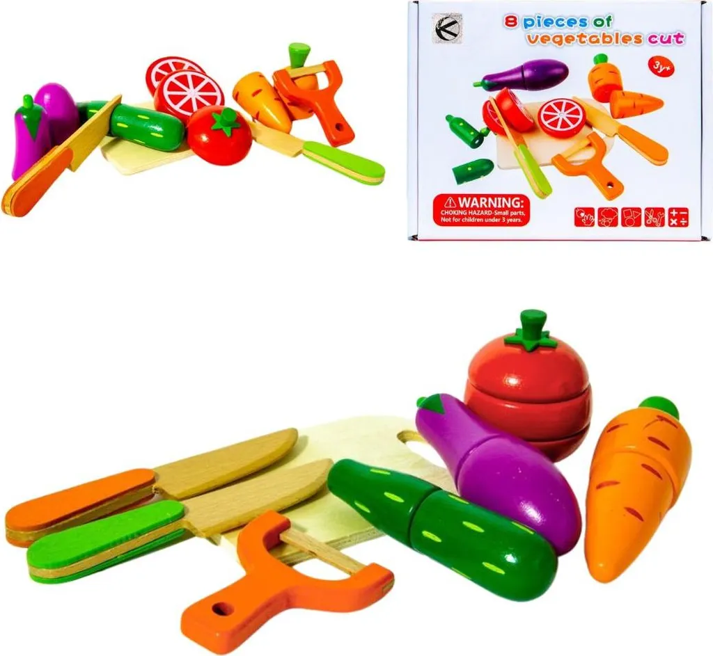 Jouet d'imitation cuisine : set de découpe de légumes en bois naturel