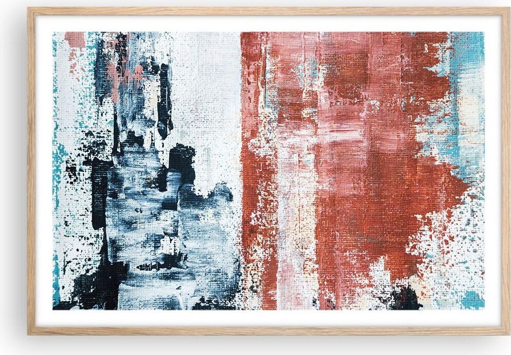 Gerahmtes Poster - Rahmen in heller Eiche - Abstraktion Marine Rot - 91,5x61 cm - Wand Bild - Wanddeko - Wandbilder - Kunstposter - Wandposter - Bi...