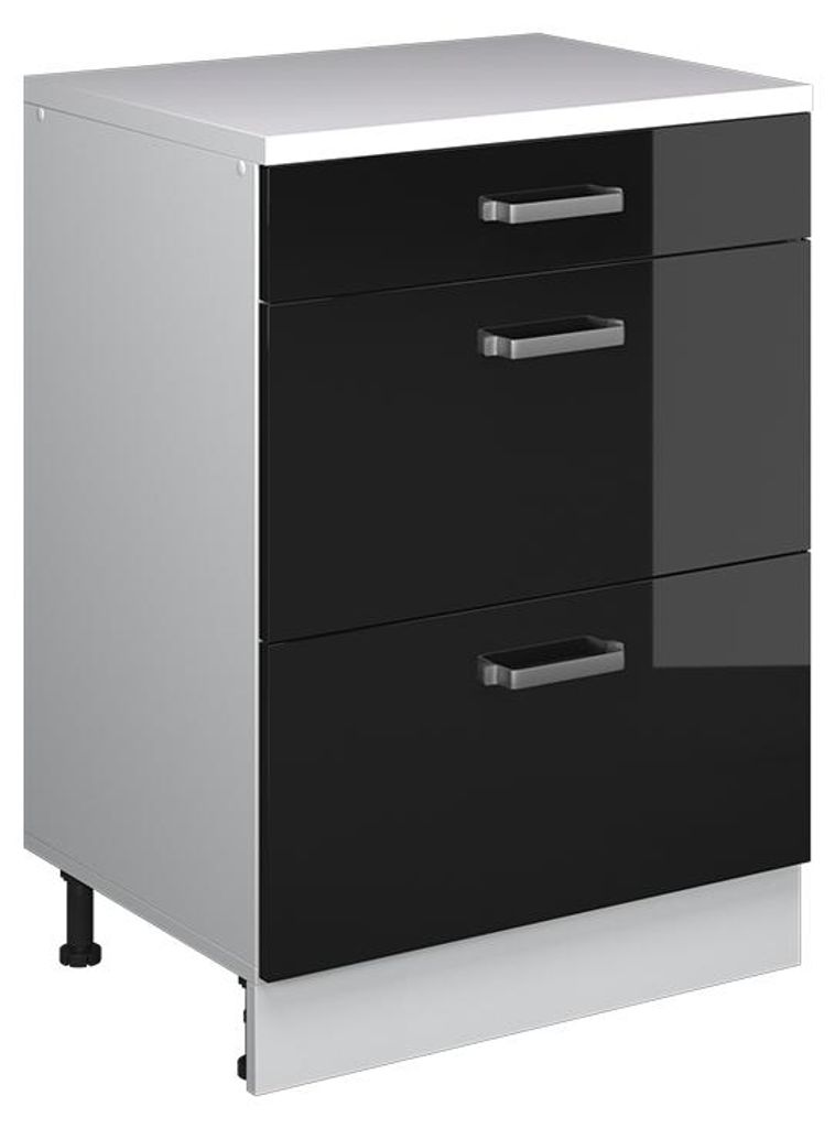 Kommode unter Schräge Vicco Rion Schwarz Hochglanz 60 x 81.6 cm ohne Schräge mit 2 Schubladen, Model 60790