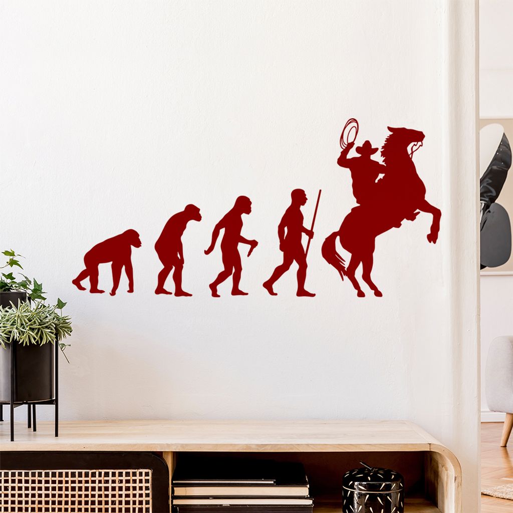 Cowboy mit Lasso Evolution Wandtattoo Wandaufkleber Wall Sticker - Dekoration, Küche, Wohnzimmer, Schlafzimmer, Badezimmer