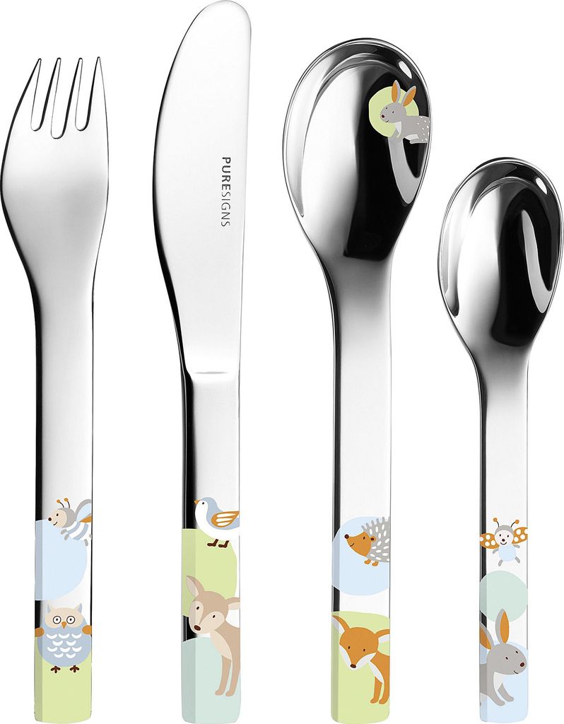 Puresigns Kinderbesteck Woody 4teilig, Kleinkind-Besteck, Mehrfarbig, Edelstahl, Schaefer design, 4 Stück(e)