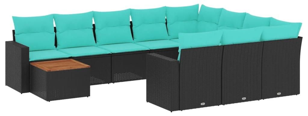 vidaXL 11-tlg. Garten-Sofagarnitur mit Kissen Schwarz Poly Rattan