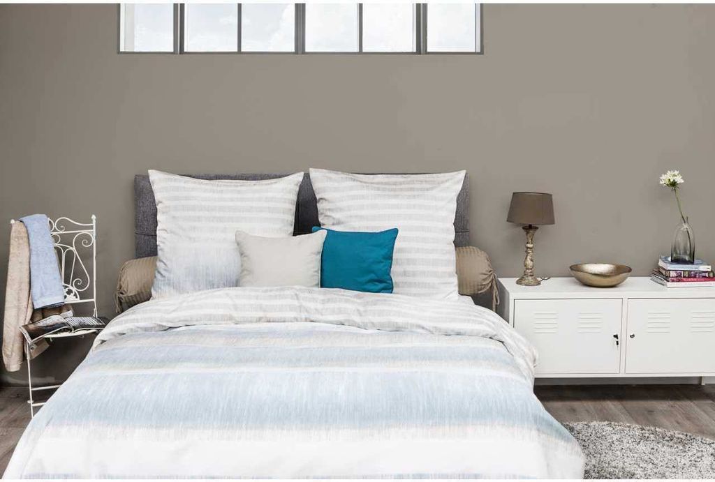 Heckett & Lane Satin Bettwäsche Vince HnL Gestreift Weiß Grün Refined 100% Baumwolle Reißverschluss Bettbezug Kissenbezug Bettzeug 155x220 cm W...