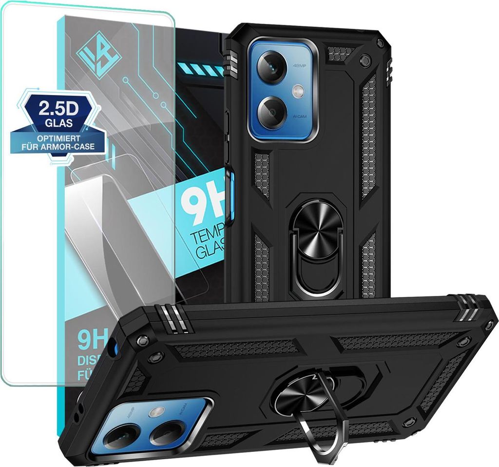 Armor Outdoor Handyhülle für Xiaomi Redmi Note 12 5G Handy Panzer Case Schutzhülle mit 9H Displayglas Displayschutz Farbe: Schwarz