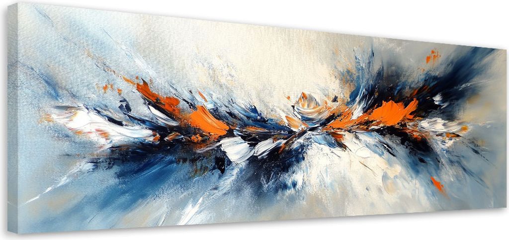 Leinwandbild Abstraktion Grau Blau Orange 120x40 Feeby Bunt bild für die wand bereit zum aufhängen