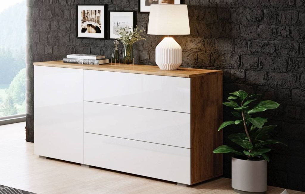 Commode combinée HARPER 110 – wotan / blanc brillant Image du produit 