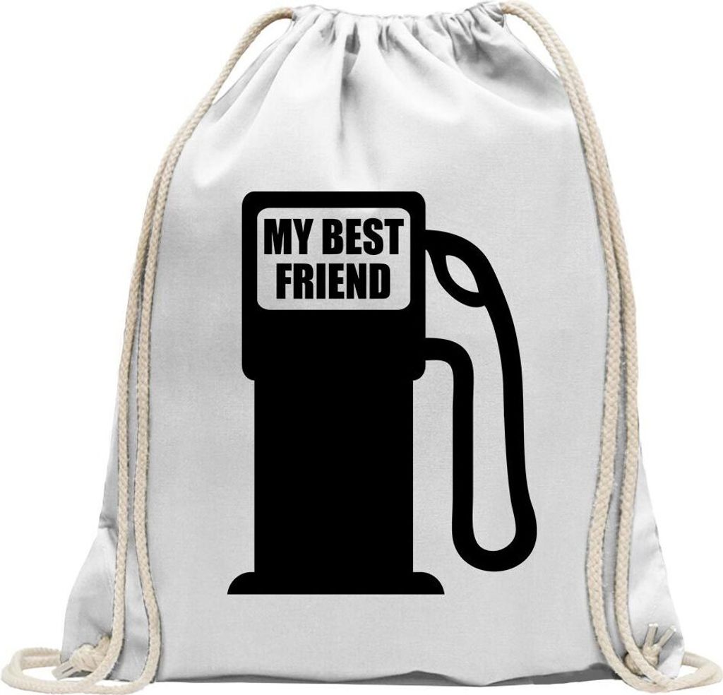 Kiwistar - Turnbeutel - weiss - My best Friend - Fun Rucksack Sport Beutel Gymsack Baumwolle mit Ziehgurt