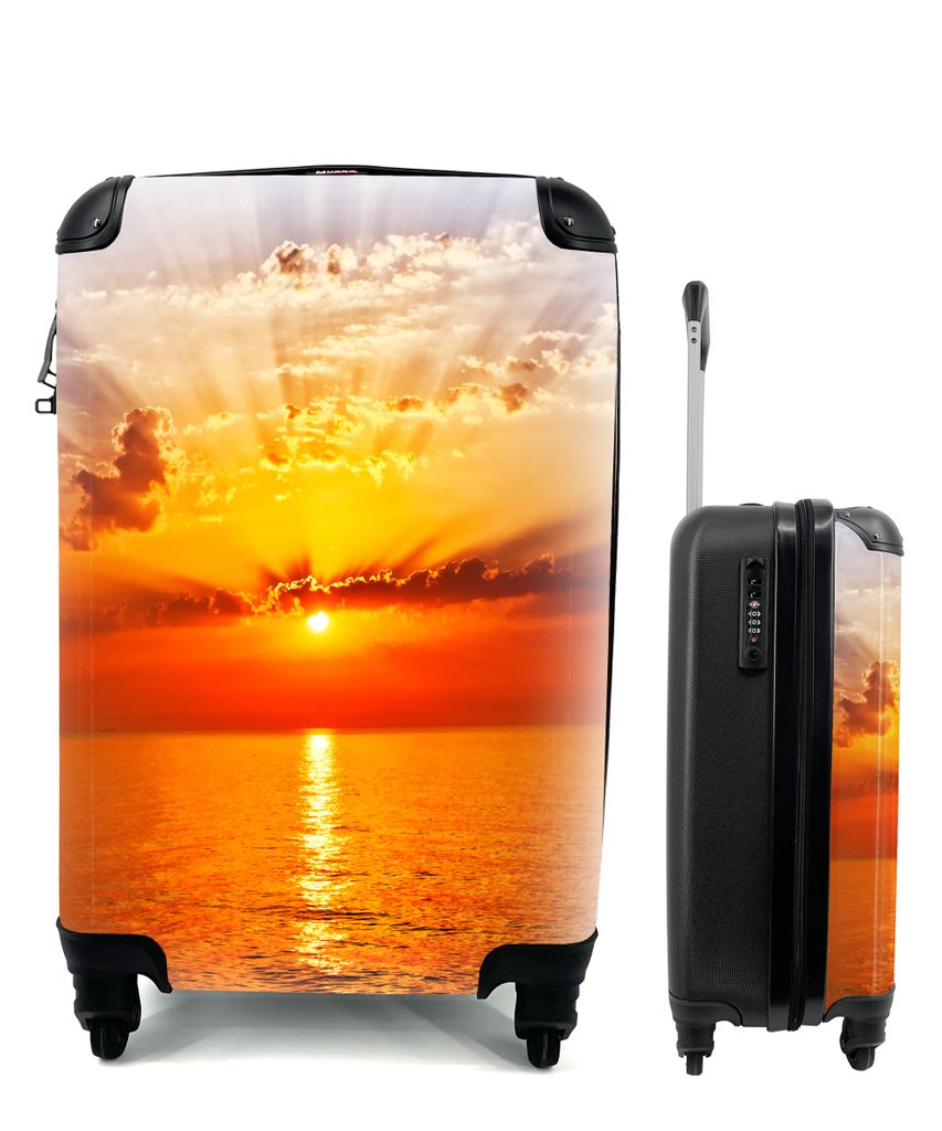MuchoWow Koffer Handgepäck Trolley Rollkoffer Kleine Reisekoffer mit 4 Rollen - Sonnenuntergang - Meer - Himmel - Orange - Horizont - Wasser - C...