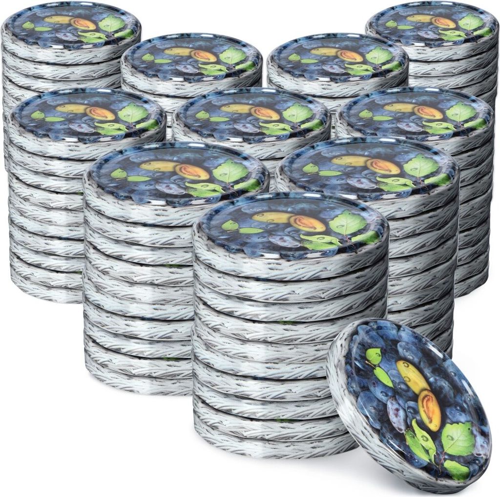 KADAX Einmach-Deckel Set aus Metall "Valsta", mit 4 Einrastzähnen, Pflaumen, 66 mm, 100 Stück