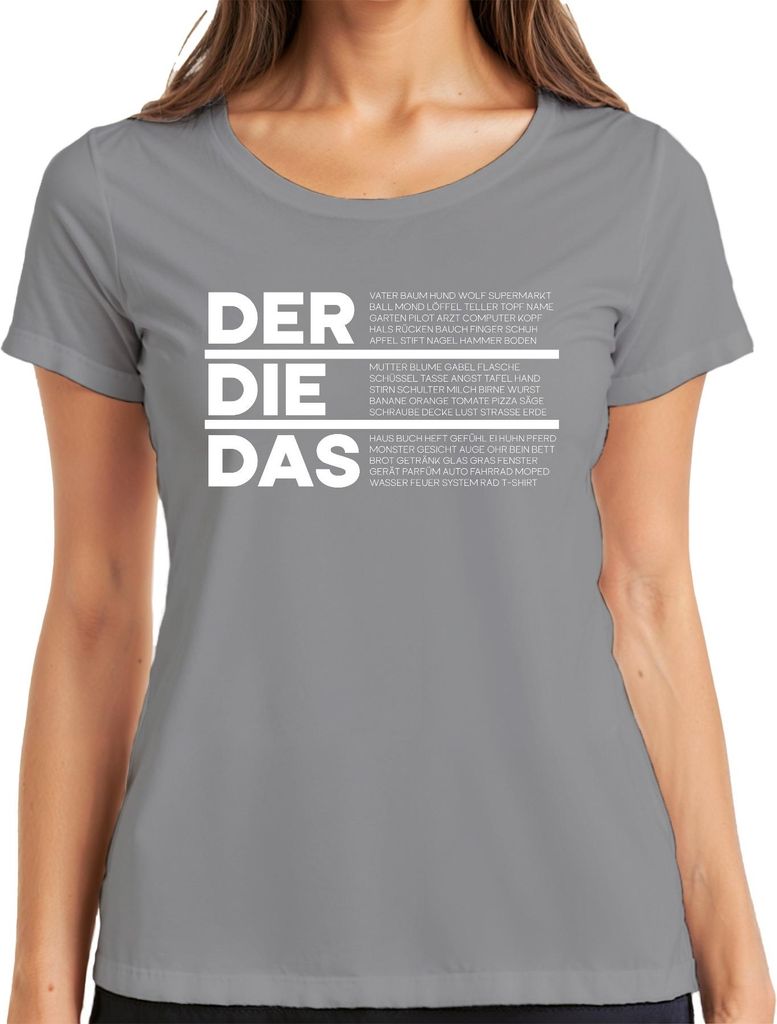 DER DIE DAS Deutsch Grammatik Artikel Lustig Spruch Ironie Sarkasmus Damen T-Shirt, Grau, XL