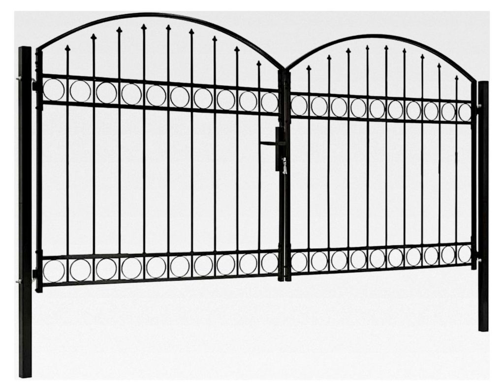 Doppelflügel-Zauntor mit gewölbter Spitze, Stahl Schwarz 300 x 125 cm, Robustes Gartentor für Außenbereich, Hof und Terrasse