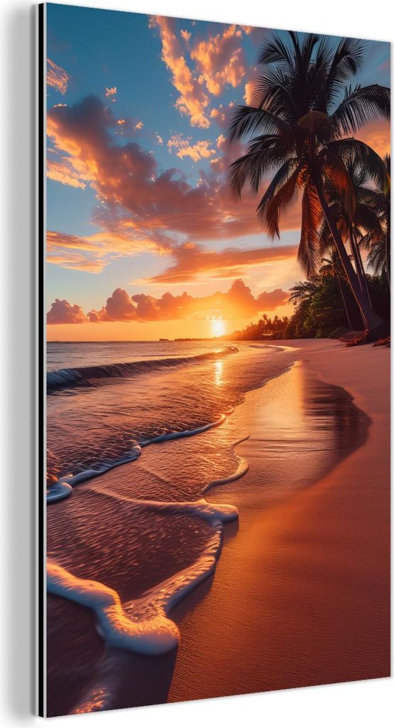 MuchoWow Wanddekoration Metall Metallbild Wandkunst 60x90 cm Sonnenuntergang - Palmen - Meer - Sonne - Strand MuchoWow Aluminium Gemälde - Wandbil...